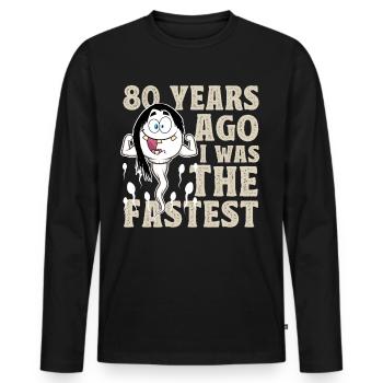 80. Geburtstag 80 Jahre War Ich Mal Der Schnellste - Männer Premium Bio Langarmshirt - Schwarz - Vorne - Nico (187cm)