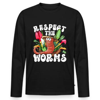 Éleveur de vers Éleveur de vers Respectez les vers - T-shirt manches longues Premium bio Homme - noir - Devant - Nico (187cm)
