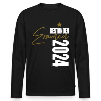 Examen 2024 bestanden - Männer Premium Bio Langarmshirt - Schwarz - Vorne - Nico (187cm)
