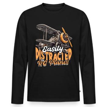 Modèle réduit d’avion facilement distrait par les avions RC - T-shirt manches longues Premium bio Homme - noir - Devant - Nico (187cm)