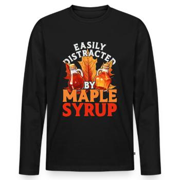 Ahornsirup facilement distrait par le sirop d’érable - T-shirt manches longues Premium bio Homme - noir - Devant - Nico (187cm)