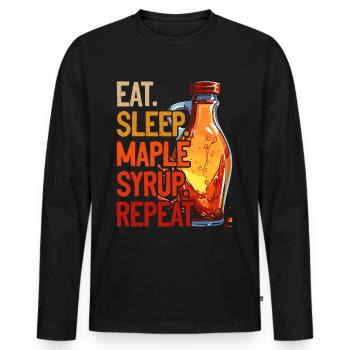 Sirop d’érable Sève d’érable Eat Sleep Sirop d’érable Répéter - T-shirt manches longues Premium bio Homme - noir - Devant - Nico (187cm)