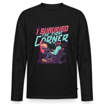 Sim Racing I Survived The First Corner - Men's Premium Organic Long Sleeve Shirt - black - Front - Nico (187cm)