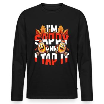 Sirop d’érable Je suis séveux et je le tapote - T-shirt manches longues Premium bio Homme - noir - Devant - Nico (187cm)