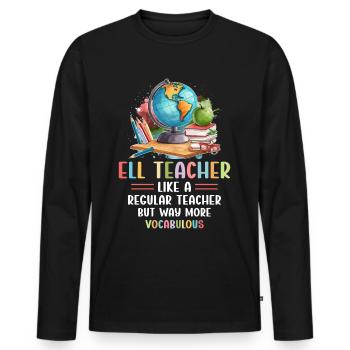 Professeur d’anglais Professeur d’anglais Vocabulaire anglais - T-shirt manches longues Premium bio Homme - noir - Devant - Nico (187cm)