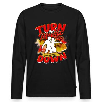 Salsa Turn The Music Up And The World Down - Men's Premium Organic Long Sleeve Shirt - black - Front - Nico (187cm)