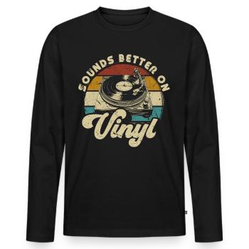 Schallplatte Vinyl Musik Plattenspieler retro - Männer Premium Bio Langarmshirt - Schwarz - Vorne - Nico (187cm)