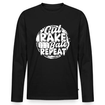 Farmer Straw Bale Cut Rake Bale Repeat - Men's Premium Organic Long Sleeve Shirt - black - Front - Nico (187cm)