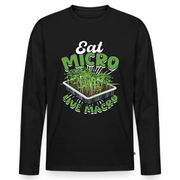 Microgreen Microgreens mangent Micro Live Macro - T-shirt manches longues Premium bio Homme - noir - Devant - Nico (187cm)