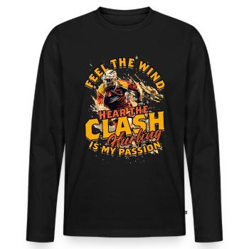 Feel the Wind Hear the Clash Hurling is My Passion - Männer Premium Bio Langarmshirt - Schwarz - Vorne - Nico (187cm)