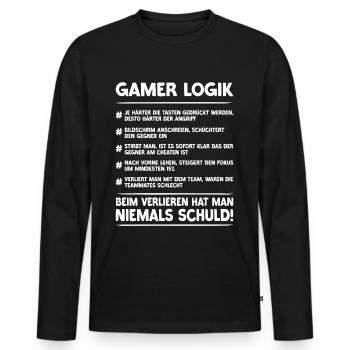 Gamer Logik | Gaming & Zocken - Männer Premium Bio Langarmshirt - Schwarz - Vorne - Nico (187cm)