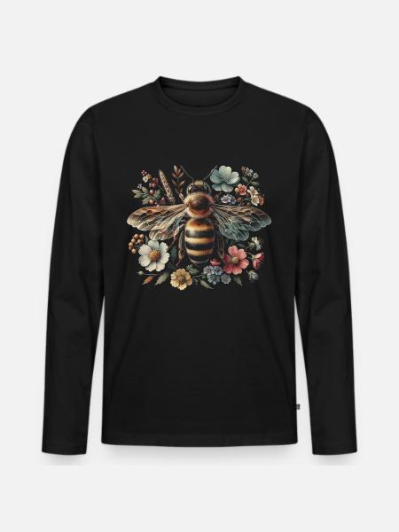 Cottagecore Bee on Flowers - Men's Premium Organic Long Sleeve Shirt - black