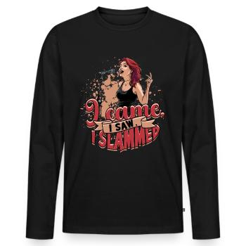 Poésie Slam Je suis venu, j’ai vu, j’ai claqué - T-shirt manches longues Premium bio Homme - noir - Devant - Nico (187cm)