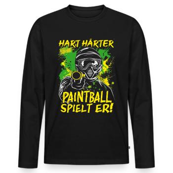 Hart Härter Paintball spielt er | Paintballspieler - Männer Premium Bio Langarmshirt - Schwarz - Vorne - Nico (187cm)