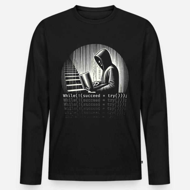 Robotik Ingenieur While (!(succeed=Try())); - Männer Premium Bio Langarmshirt - Schwarz