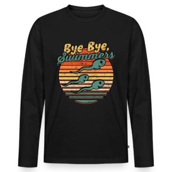 Vasectomy Bye Bye Swimmers - Men's Premium Organic Long Sleeve Shirt - black - Front - Nico (187cm)