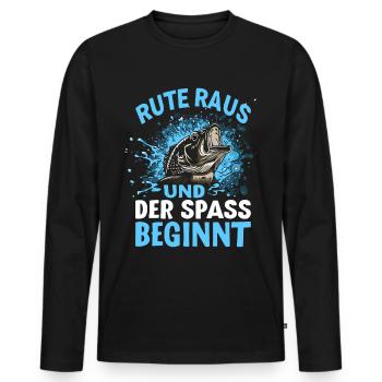 Rute Raus und der Spass beginnt - Fischer Anglner - Männer Premium Bio Langarmshirt - Schwarz - Vorne - Nico (187cm)