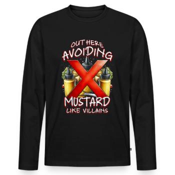 Allergie à la moutarde ici : éviter la moutarde - T-shirt manches longues Premium bio Homme - noir - Devant - Nico (187cm)