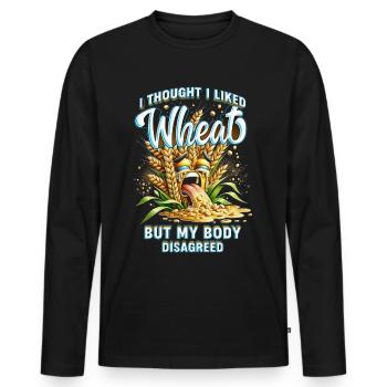 Allergie au blé Je pensais que j’aimais le blé - T-shirt manches longues Premium bio Homme - noir - Devant - Nico (187cm)