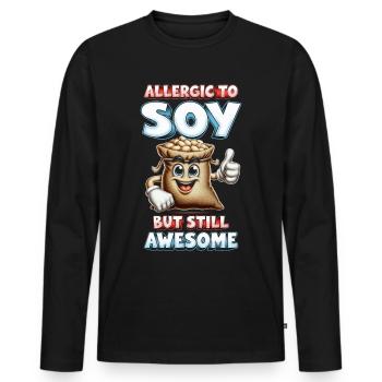 Allergie au soja Allergique au soja mais toujours géniale - T-shirt manches longues Premium bio Homme - noir - Devant - Nico (187cm)