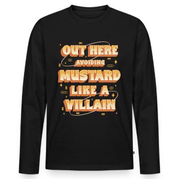 Allergie à la moutarde ici : éviter la moutarde - T-shirt manches longues Premium bio Homme - noir - Devant - Nico (187cm)