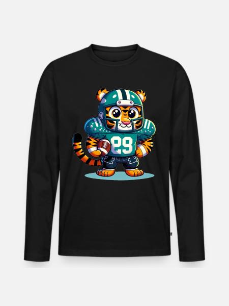 Cute American Football Player Tiger - Men's Premium Organic Long Sleeve Shirt - black