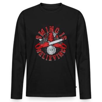 Bûcheron Lumberjack Scier, c’est croire - T-shirt manches longues Premium bio Homme - noir - Devant - Nico (187cm)