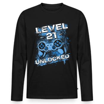 Gamer Level 21 Unlocked - Gaming - Männer Premium Bio Langarmshirt - Schwarz - Vorne - Nico (187cm)