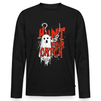 Appât fantôme Halloween Chassez votre prise - T-shirt manches longues Premium bio Homme - noir - Devant - Nico (187cm)