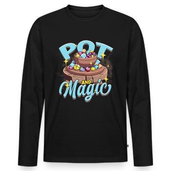 Poterie Poterie Poterie Pot Et Magie - T-shirt manches longues Premium bio Homme - noir - Devant - Nico (187cm)