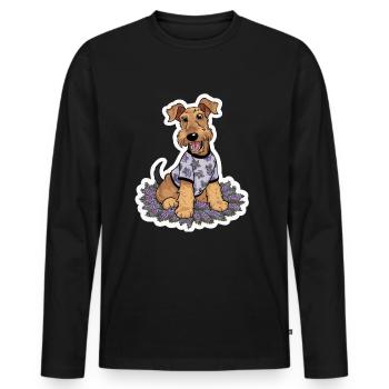 Cute Airedale Terrier with lilac - Men's Premium Organic Long Sleeve Shirt - black - Front - Nico (187cm)