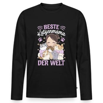 Best Cat Mom in the World – Perfect Gift Idea - Men's Premium Organic Long Sleeve Shirt - black - Front - Nico (187cm)
