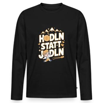 Hodln statt Jodln – Lustiges Krypto-Alpen Design - Männer Premium Bio Langarmshirt - Schwarz - Vorne - Nico (187cm)