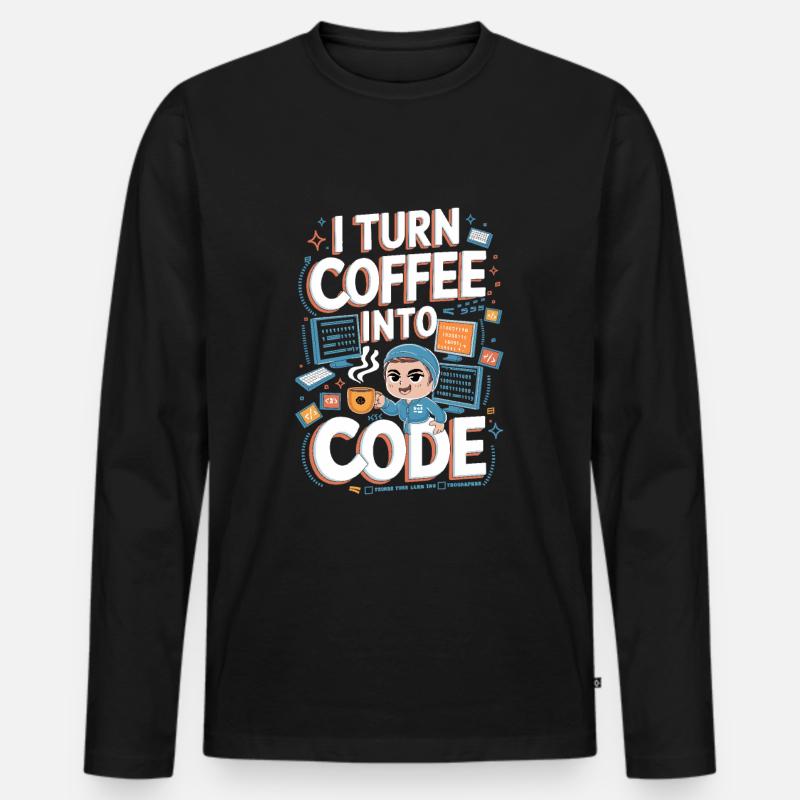 Kaffee und Code – Lustiges Programmierer Design Männer Premium Bio Langarmshirt