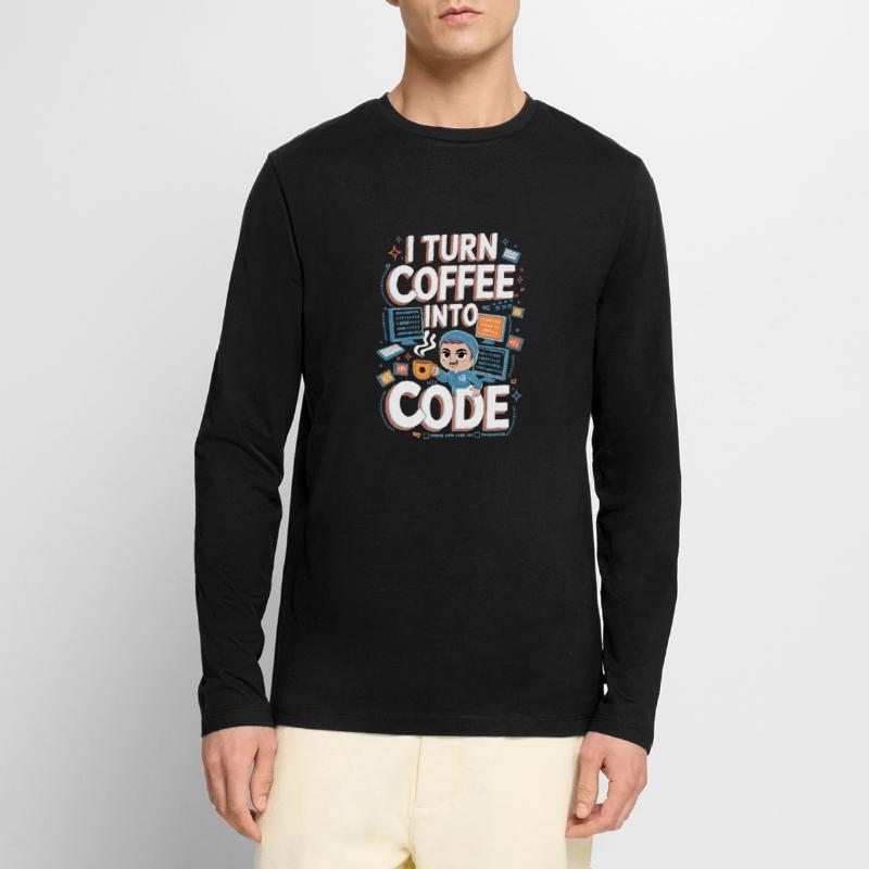 Café et Code – Conception de programmeur amusant T-shirt manches longues Premium bio Homme
