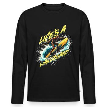 Wakeboarding Wakeboarder Life's A Wakeboard - Men's Premium Organic Long Sleeve Shirt - black - Front - Nico (187cm)