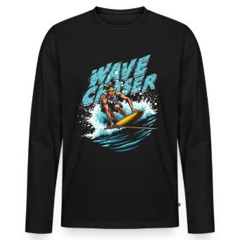Wakeboarding Wakeboard Wakeboarder Wave Chaser - Men's Premium Organic Long Sleeve Shirt - black - Front - Nico (187cm)