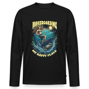Wakeboarding My Happy Place Wakeboard Wakeboarder - Men's Premium Organic Long Sleeve Shirt - black - Front - Nico (187cm)