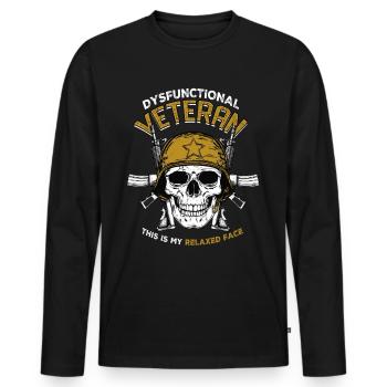 Dysfunktionaler Veteran This Is My Relaxed Face - Männer Premium Bio Langarmshirt - Schwarz - Vorne - Nico (187cm)