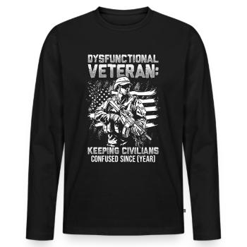 Dysfunktionaler Veteran - Männer Premium Bio Langarmshirt - Schwarz - Vorne - Nico (187cm)