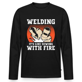 Welding With Fire - Men's Premium Organic Long Sleeve Shirt - black - Front - Nico (187cm)