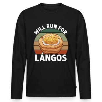 Run For Langos - Men's Premium Organic Long Sleeve Shirt - black - Front - Nico (187cm)