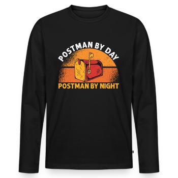 Postman By Day - Men's Premium Organic Long Sleeve Shirt - black - Front - Nico (187cm)