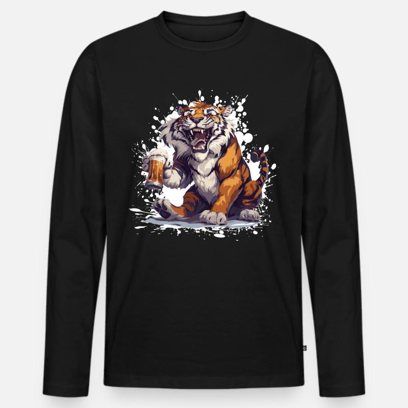 Tiger Bier Lustig - Männer Premium Bio Langarmshirt - Schwarz