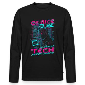 Assistance technique pour les informaticiens - T-shirt manches longues Premium bio Homme - noir - Devant - Nico (187cm)