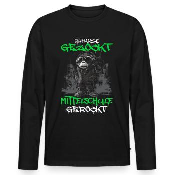 Zuhause gezockt Mittelschule gerockt Affe - Männer Premium Bio Langarmshirt - Schwarz - Vorne - Nico (187cm)