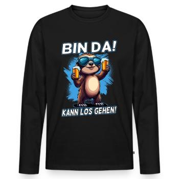 Bin da kann los gehen | Party Sloth Faultier - Männer Premium Bio Langarmshirt - Schwarz - Vorne - Nico (187cm)