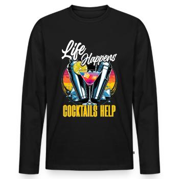 Bartender Barman Life Happens Cocktails Help - Men's Premium Organic Long Sleeve Shirt - black - Front - Nico (187cm)
