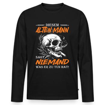 Diesem alten Mann sagt niemand | Motorradfahrer - Männer Premium Bio Langarmshirt - Schwarz - Vorne - Nico (187cm)