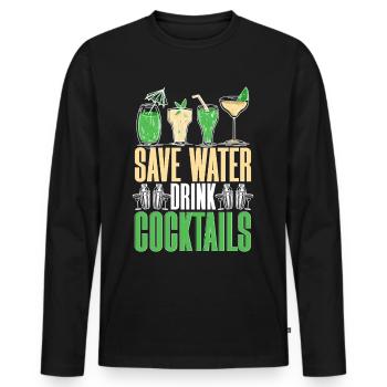 Bartender Barman Save Water Drink Cocktails - Men's Premium Organic Long Sleeve Shirt - black - Front - Nico (187cm)